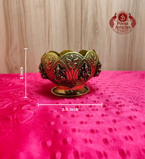 Brass Ashtalakshmi Lotus Bowl 3 Inch - measurement view