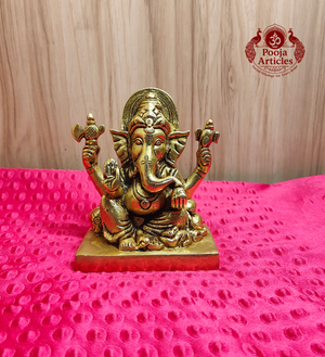 Brass Ganesha Idol with Prabha Halo 5.1 Inch