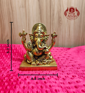 Brass Ganesha Idol with Prabha Halo 5.1 Inch