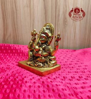 Brass Ganesha Idol with Prabha Halo 5.1 Inch