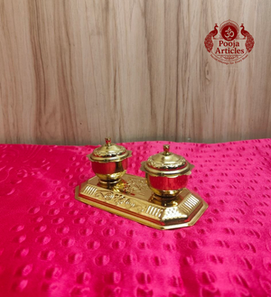 Brass Haldi Kumkum Holder Box with Lid and Base Tray 2.2 Inch