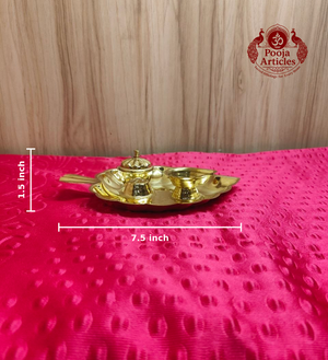 Brass Leaf-Shaped Pooja Set 1.5 Inch - measurement view