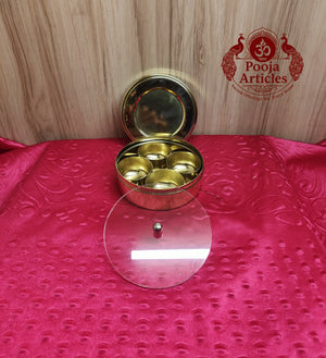 Brass Masala Box with 4 Inner Cups 4.2 Inch