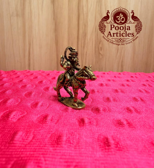 Brass Miniature Ganesha Riding a Horse 1.4 Inch