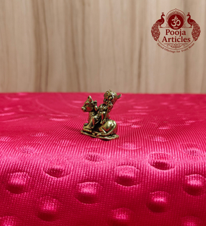 Brass Miniature Lord Krishna with Kamadhenu Cow 1 Inch - Side View
