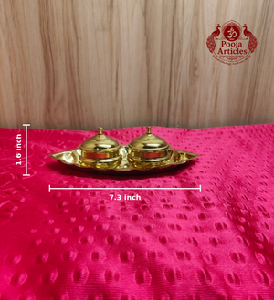 Brass Oval Two Cup Kumkum Box 1.6 Inch