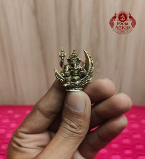 Miniature Brass Chandrama Ganesha Statue 1.2 Inch - Front view with dimensions