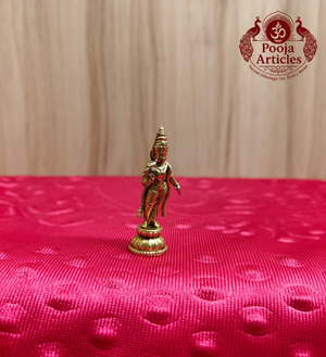 Miniature Brass Meenakshi Idol 2 Inch - Three-Quarter View