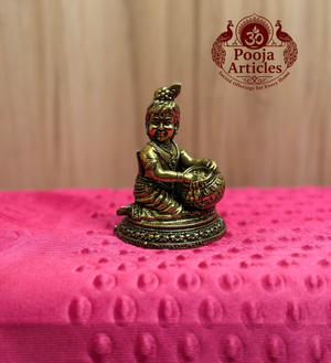 Premium Brass Bal Krishna Statue with Matka 3 Inch