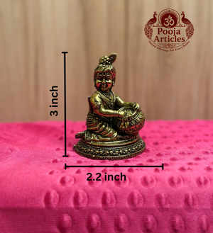 Premium Brass Bal Krishna Statue with Matka 3 Inch