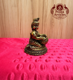 Premium Brass Bal Krishna Statue with Matka 3 Inch