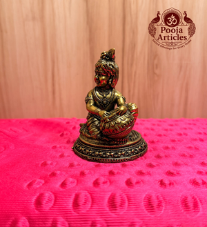 Premium Brass Bal Krishna Statue with Matka 3 Inch