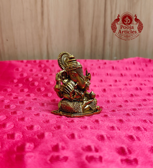 Premium Brass Ganesh with Trishul and Parshu 2 Inch
