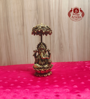Premium Brass Ganesha Idol with Chattra Umbrella 4.5 Inch