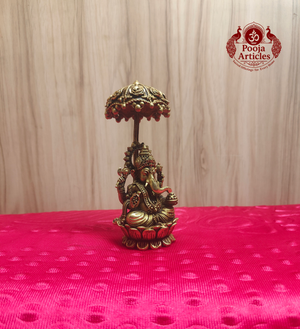 Premium Brass Ganesha Idol with Chattra Umbrella 4.5 Inch