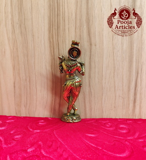 Premium Brass Krishna Statue 4.2 Inch - Back View Tribhanga Pose