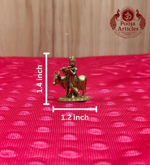 Premium Brass Krishna Statue with Cow 1.4 Inch