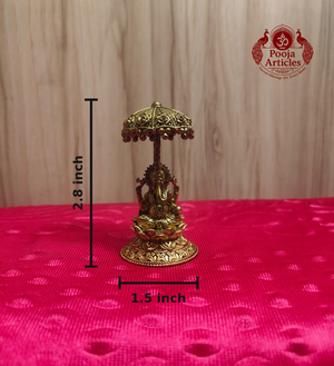Premium Brass Lord Ganesha Idol With Royal Chatra Umbrella Statue 2.8 Inch