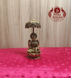 Premium Brass Mahalakshmi Idol with Chattra Umbrella 4.5 Inch