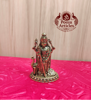Premium Brass Murugan - Front view with Vel and peacock