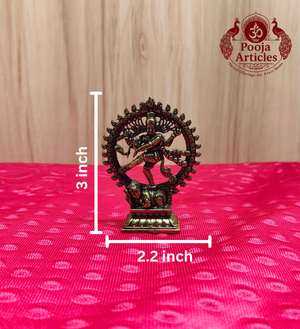 Premium Brass Nataraja Statue 3 Inch - front view with dimensions 3 x 2.2 inch