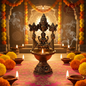 Premium Brass Perumal Vilakku with Lakshmi 4.6 Inch