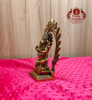 Premium Brass Seated Ganesha Idol with Prabhavali Frame 6.8 Inch