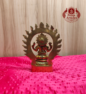 Premium Brass Seated Ganesha Idol with Prabhavali Frame 6.8 Inch