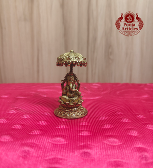 Premium Brass Vinayagar Idol with Umbrella 2.1 Inch