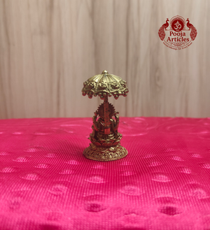 Premium Brass Vinayagar Idol with Umbrella 2.1 Inch
