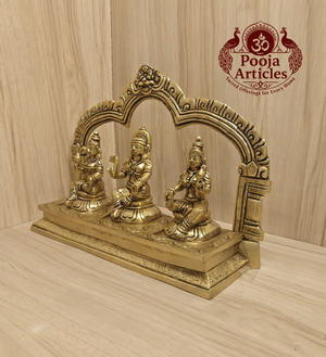 Brass Ayyanar with Poorna & Pushkala Statue 7.6 Inch
