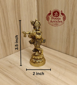 Brass Krishna Statue 3.5 Inch Pooja Articles
