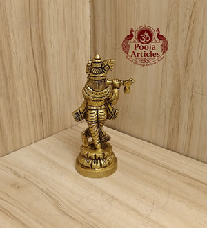 Brass Krishna Statue 3.5 Inch Pooja Articles