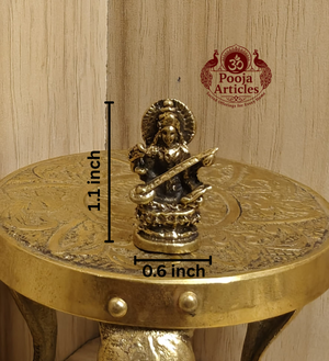 Miniature Brass Saraswati Statue 1.1 Inch
