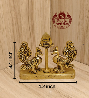 Brass Murugan Vel with Peacock 3.4 Inch