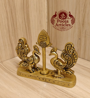 Brass Murugan Vel with Peacock 3.4 Inch