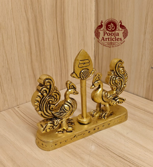 Brass Murugan Vel with Peacock 3.4 Inch