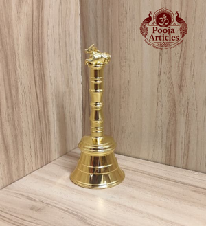Brass Pooja Bell with Nandi Handle 4.6 Inch Pooja Articles