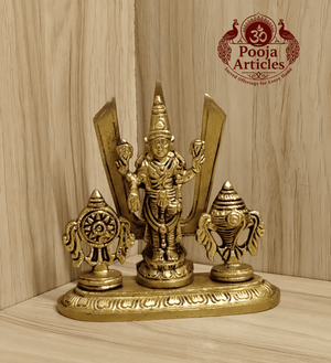 Brass Shankh Chakra Stand with Perumal Idol 4.7 Inch
