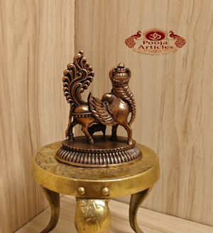 Copper Kamadhenu with Calf Statue 2.6 Inch