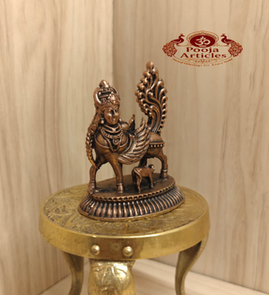 Copper Kamadhenu with Calf Statue 2.6 Inch
