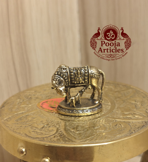 Miniature Brass Cow and Calf Statue 1 Inch