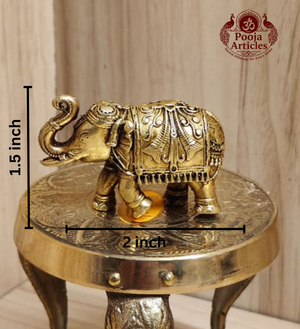 Premium Brass Elephant Statue 1.5 Inch Pooja Articles