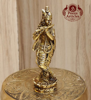 Premium Brass Krishna Idol 3 Inch Pooja Articles