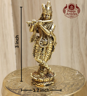 Premium Brass Krishna Idol 3 Inch Pooja Articles