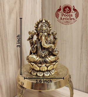 Premium Brass Lord Ganesh Idol 3 Inch Pooja Articles