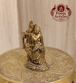 Premium Brass Radha Krishna Statue 1.7 Inch Pooja Articles