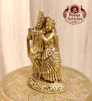 Premium Brass Radha Krishna Statue 2.5 Inch Pooja Articles
