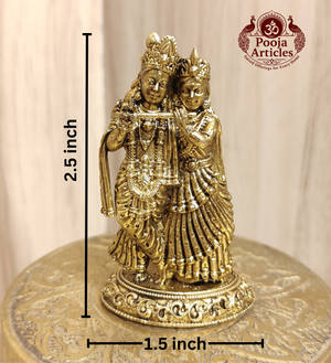 Premium Brass Radha Krishna Statue 2.5 Inch Pooja Articles