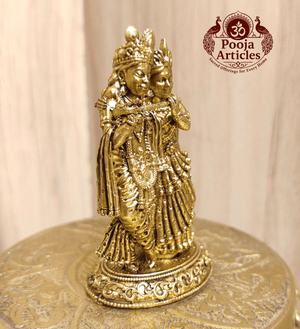 Premium Brass Radha Krishna Statue 2.5 Inch Pooja Articles